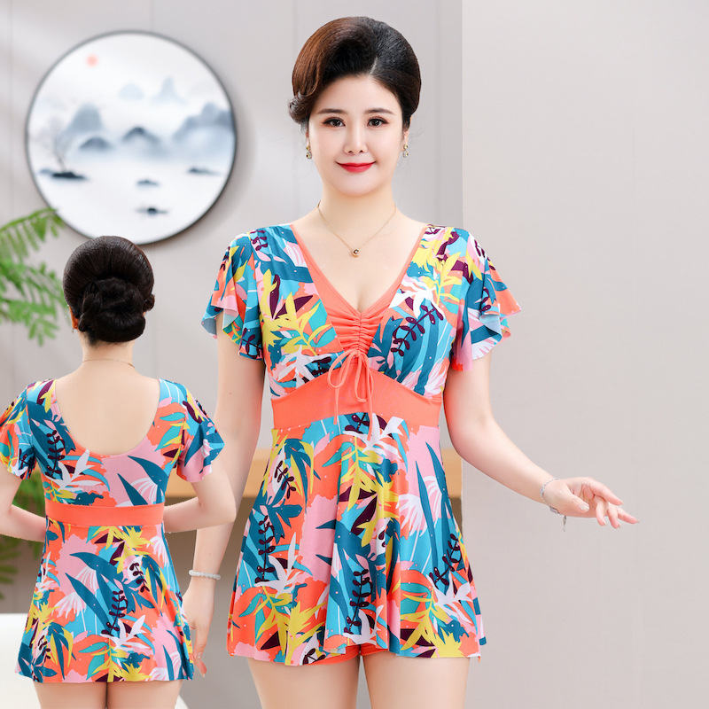Middle-aged and Elderly Swimsuit Women's Belly Covering Slimming Conservative Swimsuit Young Mother's Hot Spring plus size Split Swimsuit