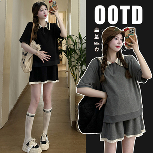 Maternity Summer Suit 2025 New Fashionable and Fashionable Summer Thin Large Size Shorts Top Two-Piece Set