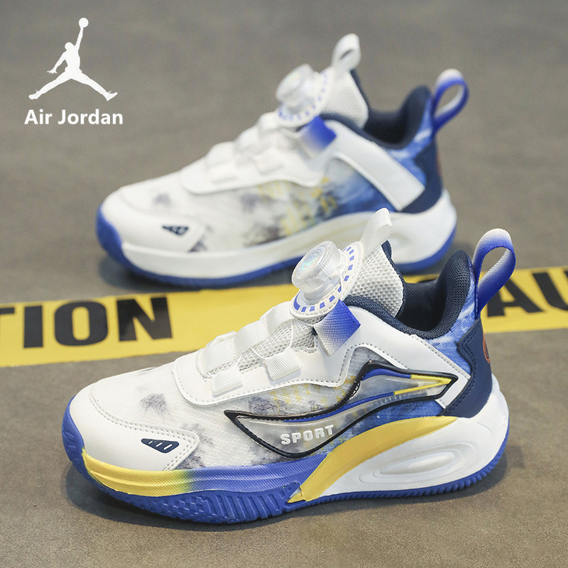 Jordan Children's Basketball Shoes for Boys with Rotating Buckle, Autumn Professional Practical Sneakers for Teenagers and Older Boys