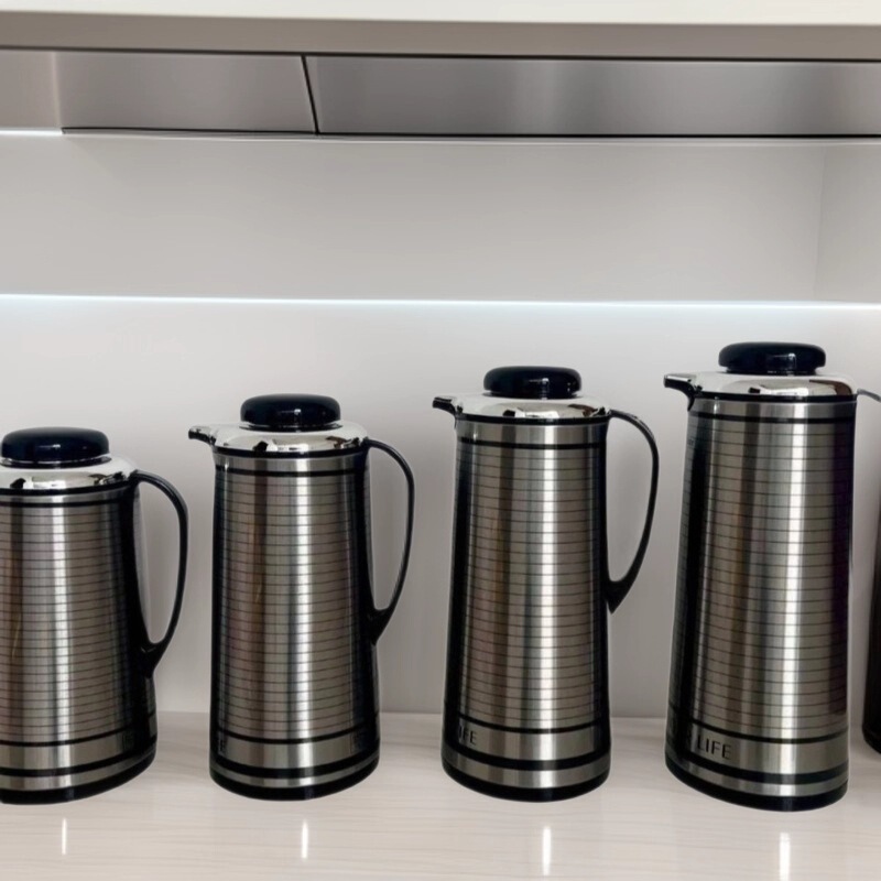 Stainless Steel Shell Vacuum Flask Insulated Water Kettle with Glass Inner Pot, Household Coffee Pot, Large Capacity