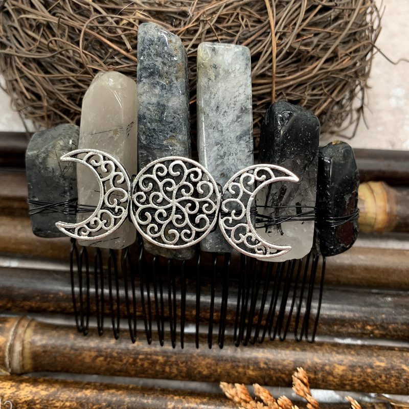 블랙 헤어 크리스탈 블랙 라인 실버 문