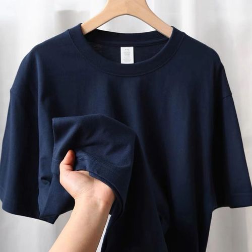 Deep Blue Men's Short-Sleeve T-Shirt Pure Cotton Solid Color Summer Versatile T-Shirt Trendy Crew Neck Underwear Top Men's Fashion Trendy Style