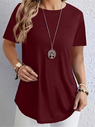 Spring/Summer European and American-style new spring/summer solid-color T-shirt with elegant back-button design.