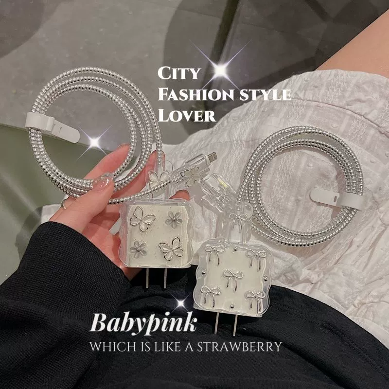 Серебряный цветочный бант подходит для Apple 20-ваттной зарядной чехол для защиты головы