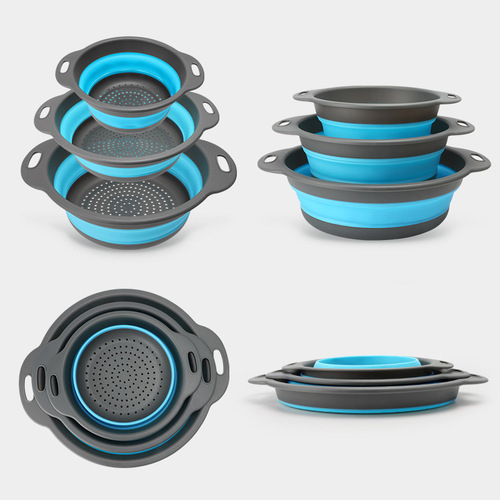 New 3-piece foldable drain basket set, upgraded telescopic round drain basket, fruit and vegetable basket, vegetable washing basket