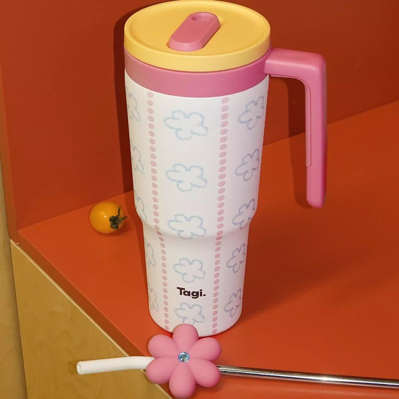 Tagi 魔法瓶カップ ハートビートフラワーフィールドカップ ステンレスストロー かわいい女の子 高見え特大容量ウォーターカップ|undefined