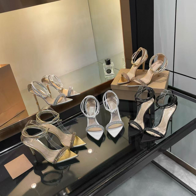 2025 New Open-Toe Pointed Toe Hollow Strap High-Heeled Sandals for Women with Stiletto Heels and Sexy Rhinestone Strap Sandals for Women