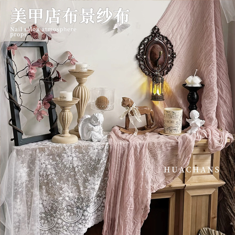 Nail Art Mesh Tablecloth for Photography, Hand-Held Pleated Soft Gauze Props, Decorative Backdrop, Wabi-Sabi Style Nail Art Tools Nail Art Mesh Tablecloth for Photography, Hand-Held Pleated Soft Gauze Props, Decorative Backdrop, Wabi-Sabi Style Nail Art Tools