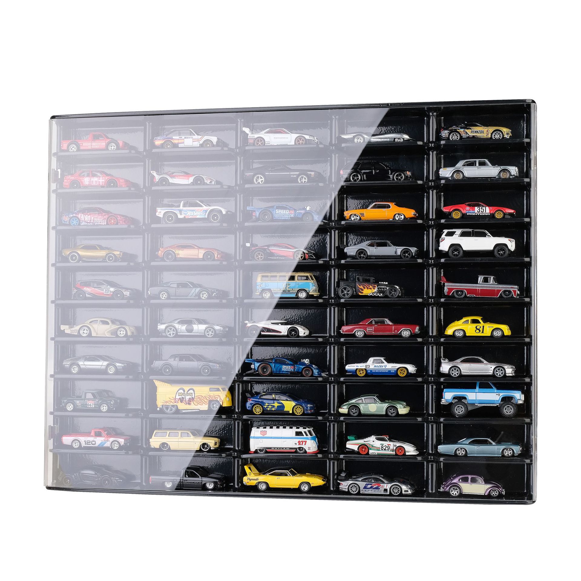 Black 1:64 display rack (can be installed with 50 cars) with an acrylic cover