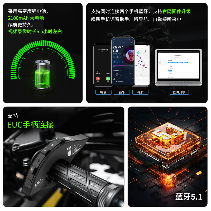 EJEAS factory Mesh6 intercom motorcycle driving recorder supports taking photos and sharing music