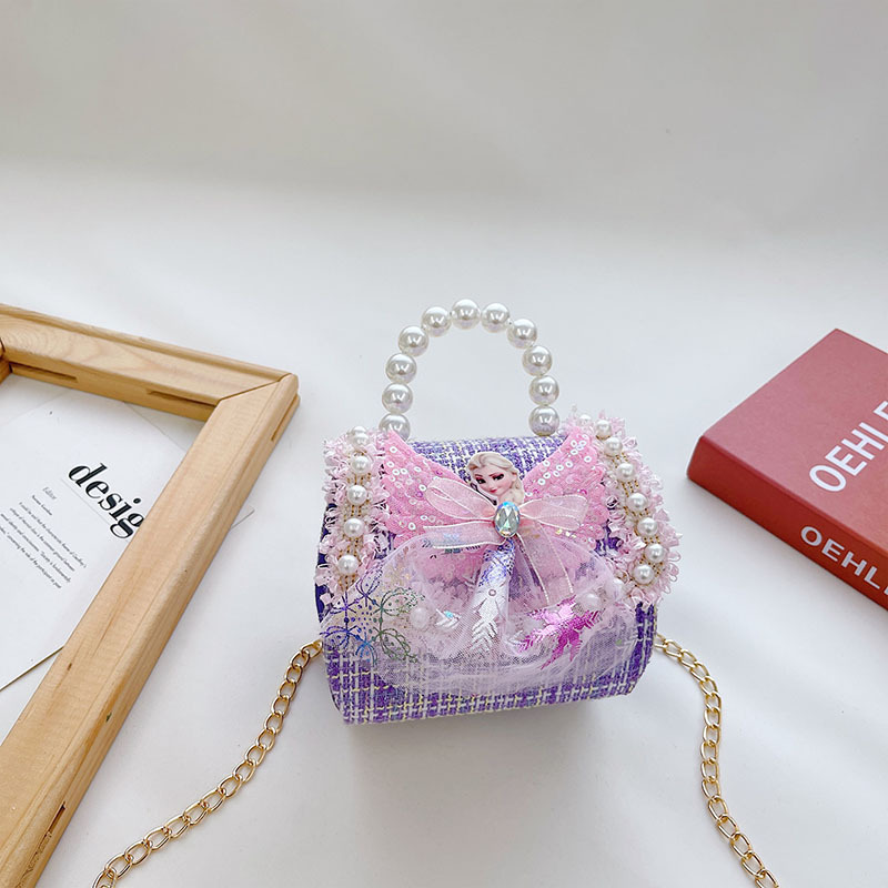 Bolsos infantiles niñas princesas niñas mochilas de hombro estilo caricatura encantador bolso de perlas de cadena