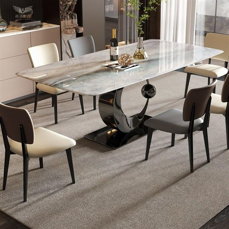 Italia lujo ligero natural piedra de lujo supercristal mesa de comedor de mármol villa mesa rectangular mesa de comedor de piedra de cristal de color combinación de mesa y silla