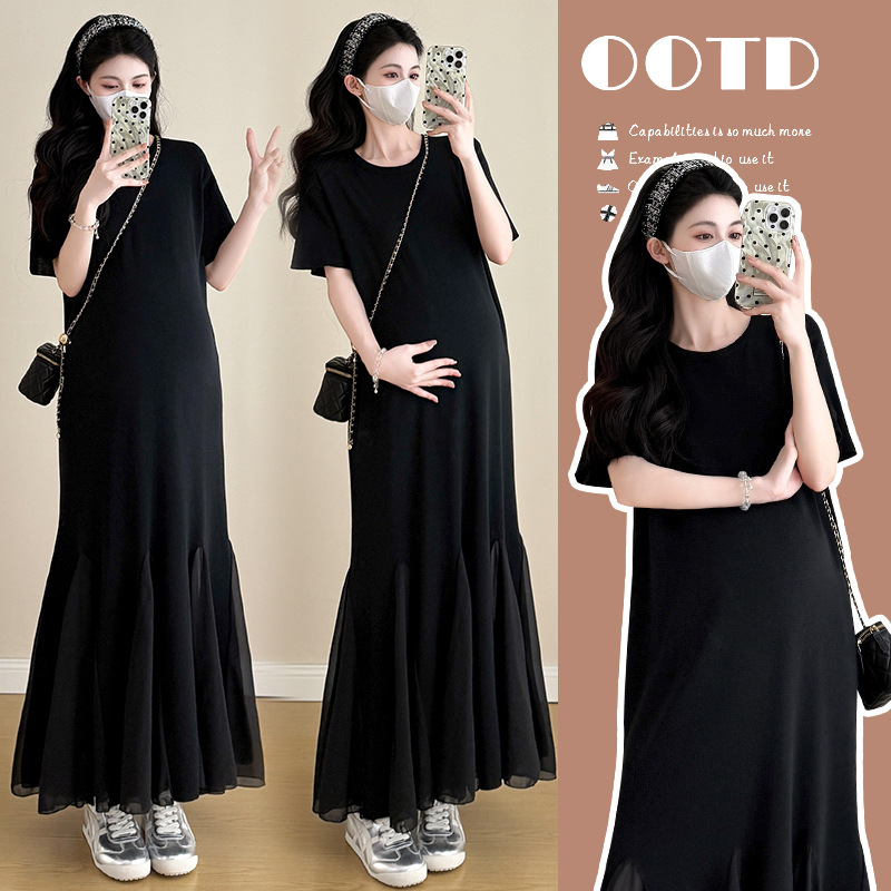Maternity Dress 2025 Loose Plus Size Knitted Stitching Fishtail Long Skirt Pregnant Women Dress Nursing Dress Maternity Dress 2025 Loose Plus Size Knitted Stitching Fishtail Long Skirt Pregnant Women Dress Nursing Dress