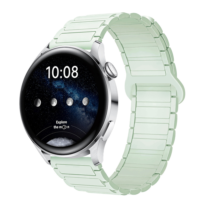 适用三星华为表带GT3/4/5荣耀watch4567二代三珠硅胶磁吸手表带|undefined
