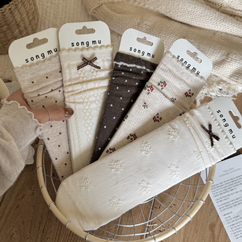 Songmu Women's Socks for Spring and Summer, French-Style Mid-Calf Socks, Japanese Ballet Style, Lolita Thin Sweat-Absorbing Women's Slouch Socks