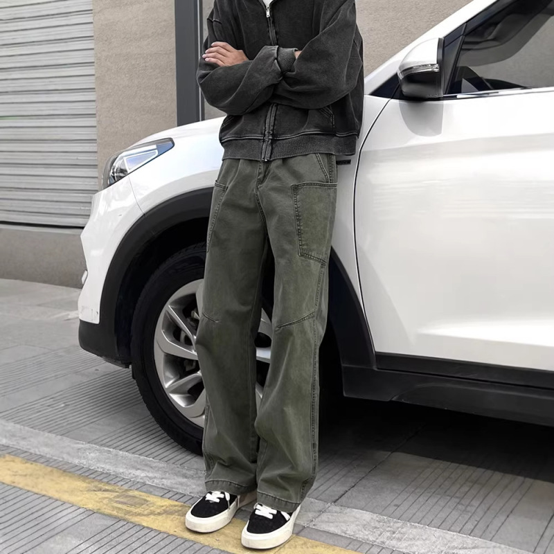 American Retro Military Green Straight-Leg Work Pants for Men with Multiple Pockets, Stylish and Versatile Casual Long Pants with a High-End Feel American Retro Military Green Straight-Leg Work Pants for Men with Multiple Pockets, Stylish and Versatile Casual Long Pants with a High-End Feel