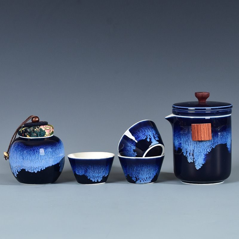 스타일 15: 지 블루 가마를 3 컵 + 차 캔으로