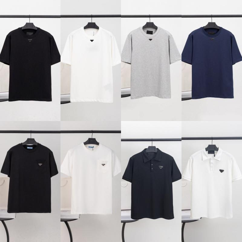 Pujia. Ceiling 2025 Spring and Summer New Metal Triangle Logo Series Style High Version Short-Sleeved T-Shirts for Men and Women