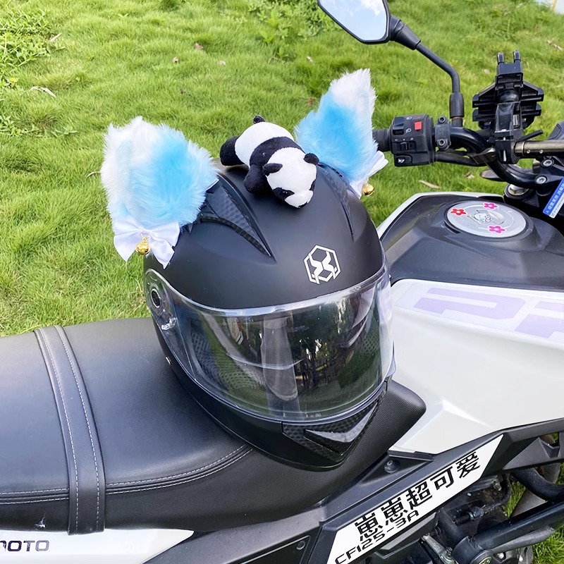 Blue Cat Ear Plush Motorcycle Helmet Decoration Detachable Universal