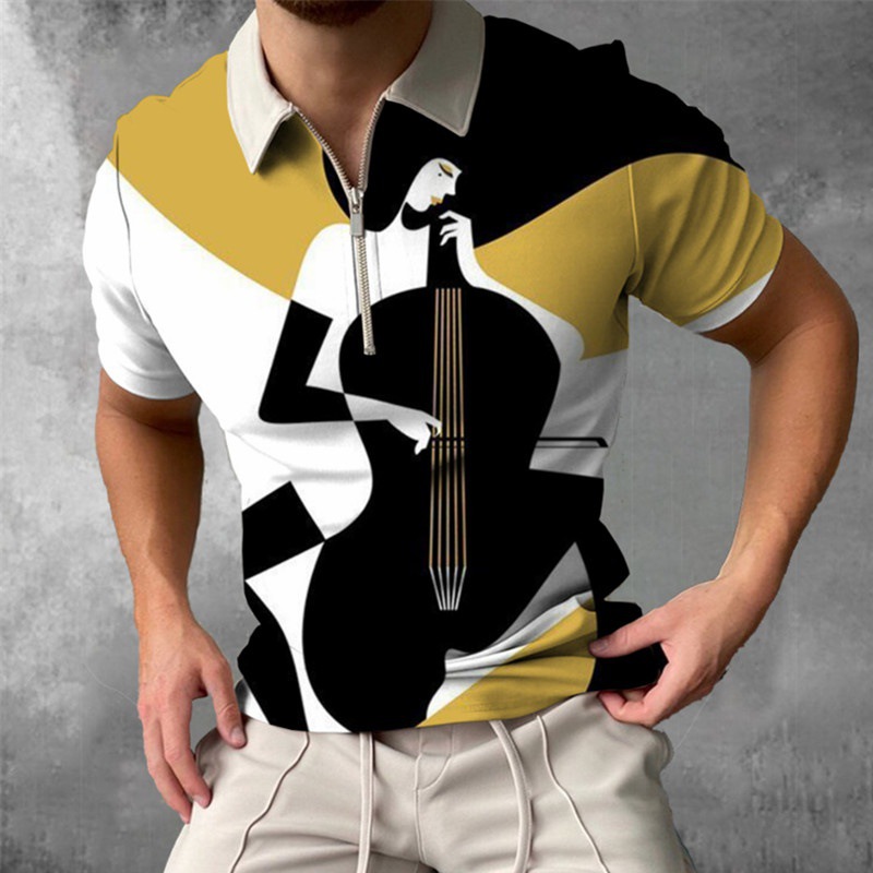 Camiseta Polo de Manga Corta con Cierre y Estampado 3D Informal para Hombre, Nueva Colección de Primavera para Exportación