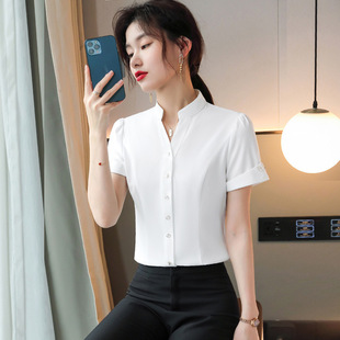 Wholesale price free shipping American V-neck shirt women's new white shirt short sleeve skirt design sense niche top job