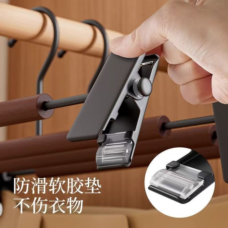 木製丸棒ズボンハンガー家庭用無痕木製ズボンスカート多機能クリップ付きハンガー収納洗濯クリップ|undefined
