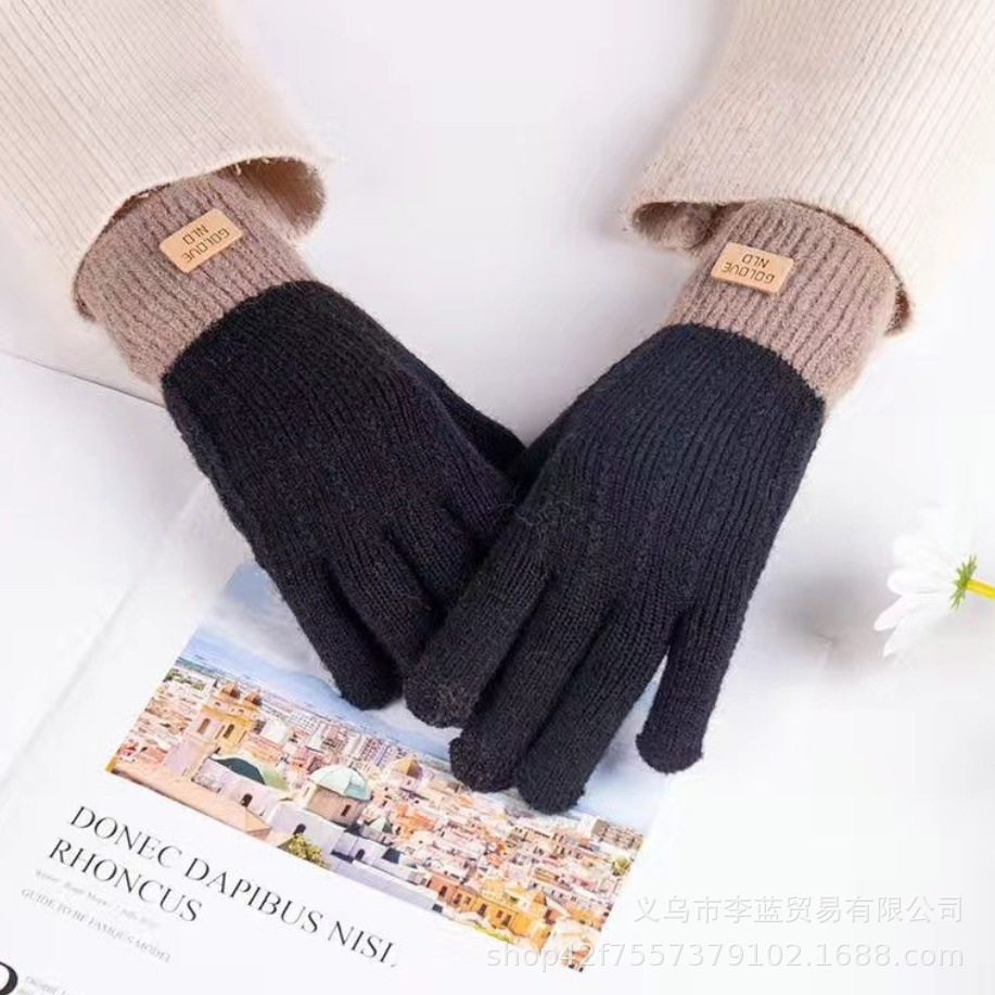 En stock invierno pantalla táctil Cachemira guantes de punto al aire libre ciclismo engrosada forrado de lana estudiantes guantes calientes para hombres y mujeres