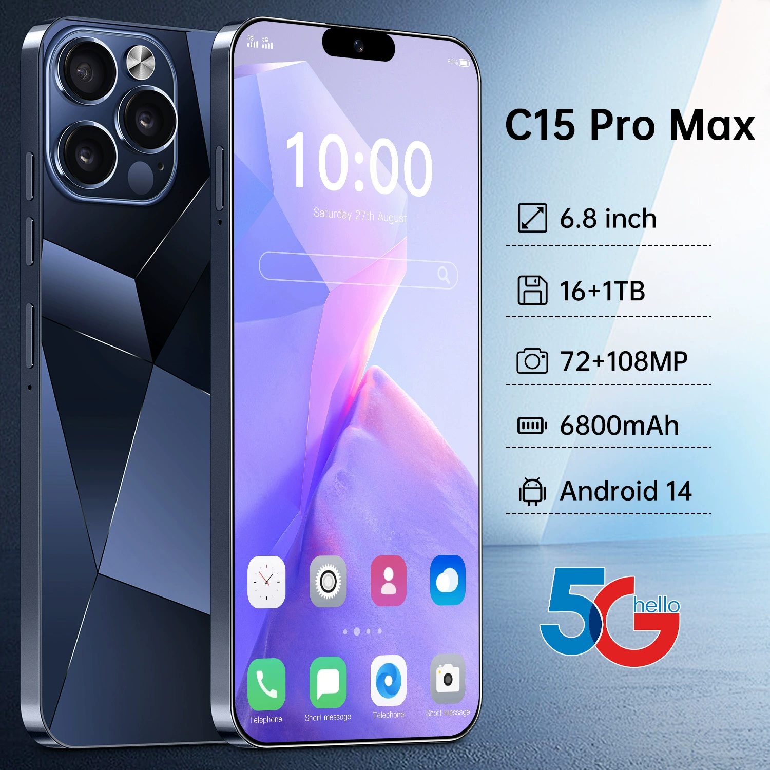 Смартфон C15 15ProMax, 5G, Android