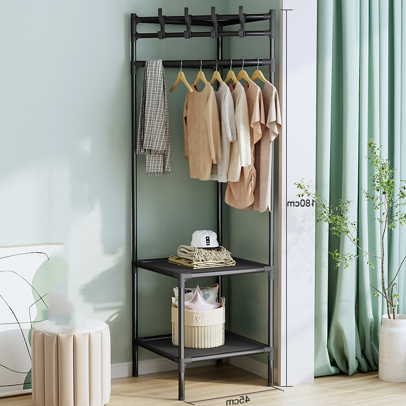 Corner wardrobe rack, floor-mounted home bedroom hanger, bedside clothing stand, simple storage rack, wall corner shoe and hat rack