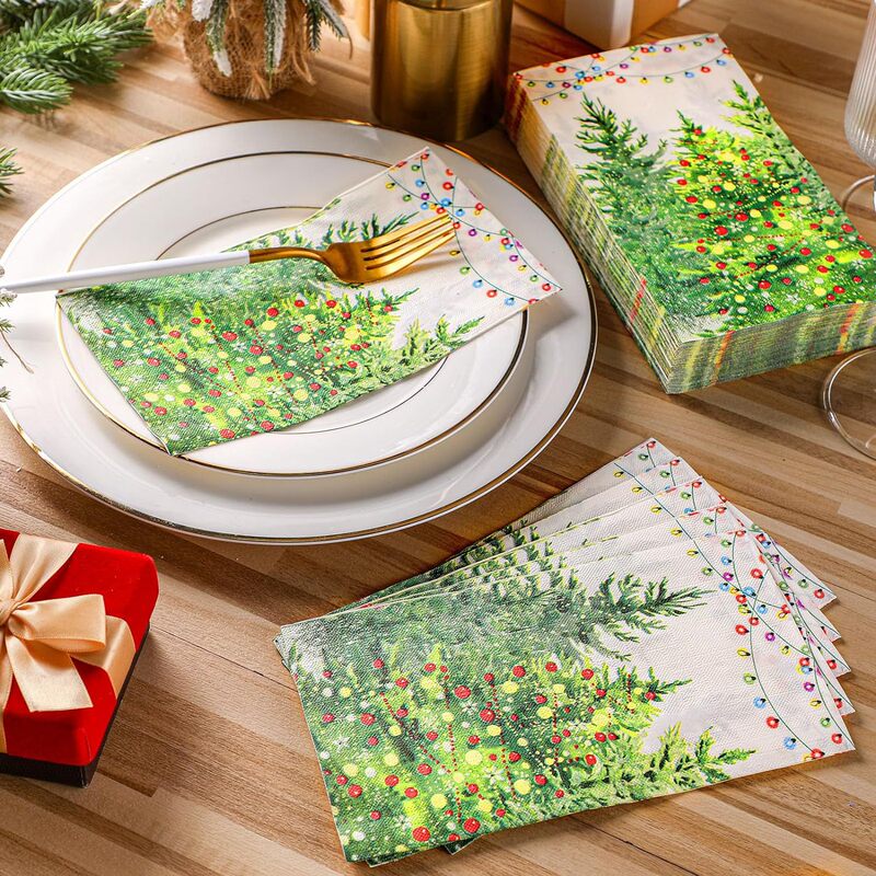 Christmas lights and Christmas ball napkin wholesale cross-border household assembly tableware decorative tissue festival celebration square towel