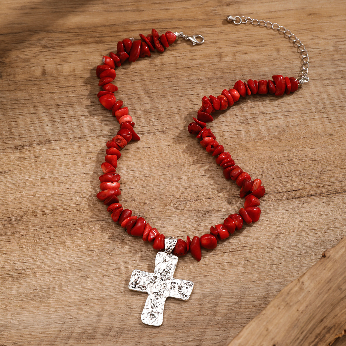 Schmuck Türkis Perlen Stein Damen Vielseitige Kreuz Halskette_voghion.com