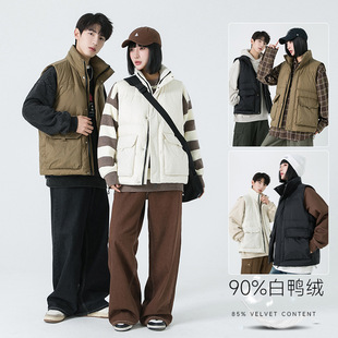 Men's White Duck Down Couples Down Vest Autumn and Winter New Fashionable Vertical Collar Down Jacket Jacket Jacket for Men