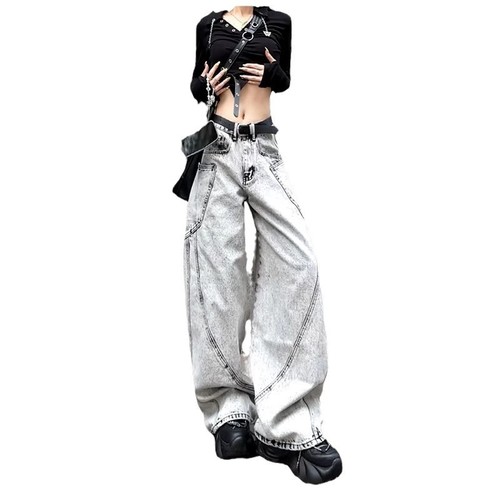 Summer Personalized Splicing Loose Wide Leg Pants Slim Heavy Industry Trendy Cool Denim for Women and Men