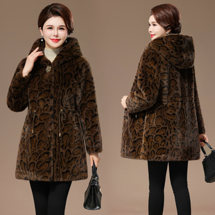 Big Leopard Print New Winter Wear Mother's Fur Coat plus size Fur Coat 40-year-old 80-year-old Loose Top
