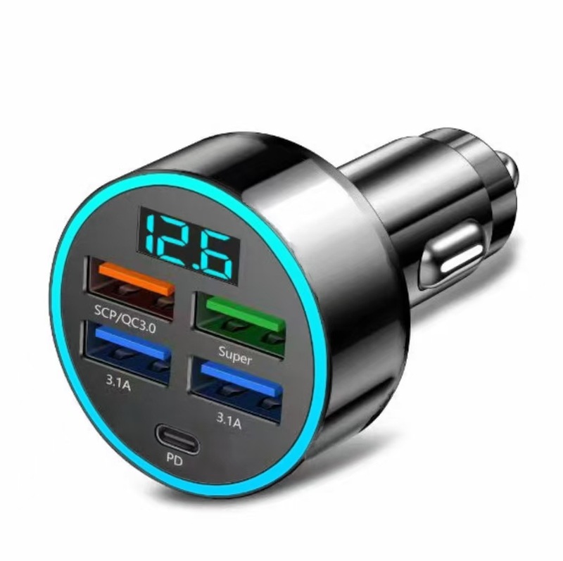 デジタルディスプレイ急速充電PD+QC3.0クロスボーダー車載充電器メタル多機能66W車載充電器工場直販急速充電|undefined