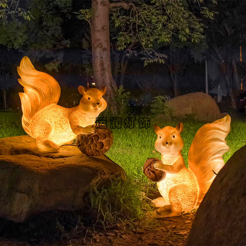 园林庭院LED动物造型灯户外卡通发光松鼠兔子熊猫雕塑草坪灯