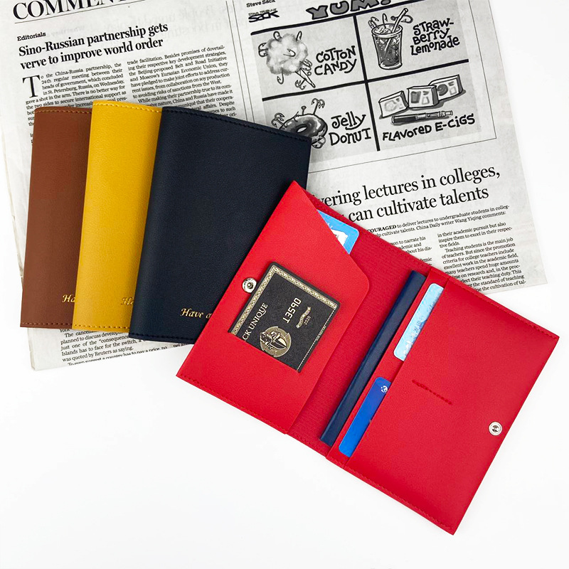 Cubierta protectora de pasaporte de cuero engrosado de cuero transfronterizo multi-funcional pu pasaporte cubierta con hebilla dorada multicolor pasaporte bolsa