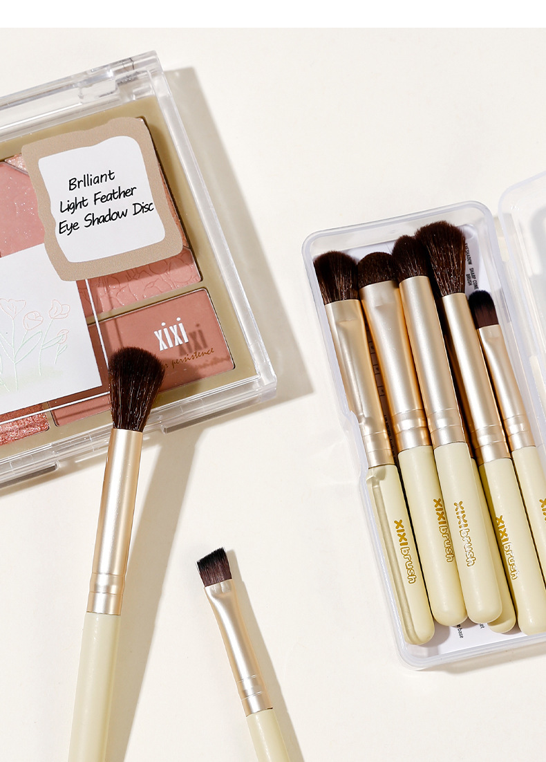 xixi Eye Makeup Brush Six-piece set, eyeshadow brush, lip brush, eyebrow brush complete set, mini portable, super soft, for beginners undefined