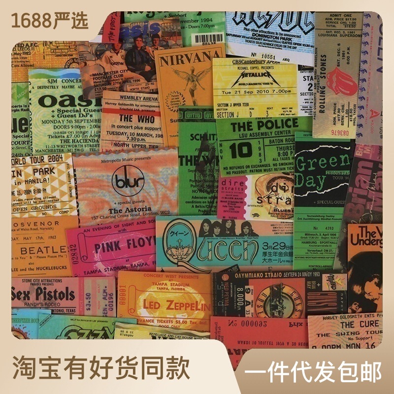 43 Rock Band Ticket Stickers Gun Flower Queen Retro Computer Mobile Phone Handbook Stickers Waterproof Handbook Decoration