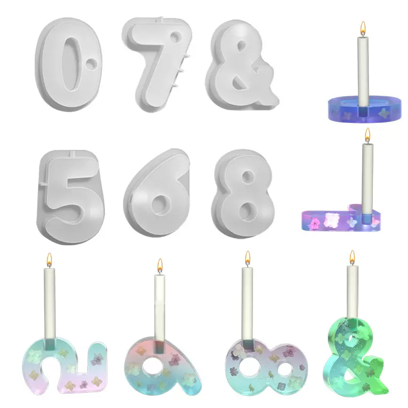 跨境diy水晶滴胶环氧树脂模具生派对装饰阿拉伯数字烛台硅胶模具