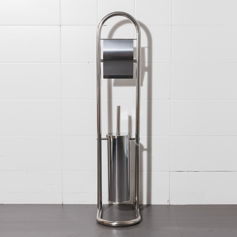 Estante de limpieza de piso móvil, soporte de papel higiénico, cepillo de inodoro, soporte de toallas de papel de acero inoxidable integrado, sin perforación, comercio exterior
