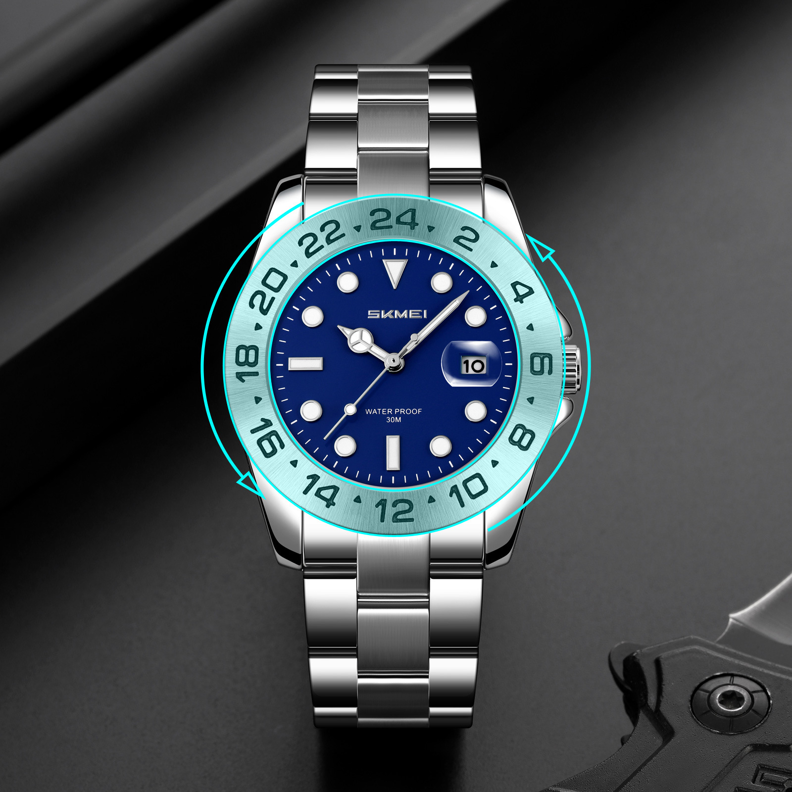 Momentos de negocios de ocio de acero reloj de mesa verde impermeable relojes de cuarzo para hombres lista de regalos de comercio exterior exclusiva para la fábrica de origen
