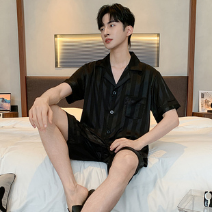 Pajamas Men's Summer Thin 2025 New Large Size Plus Fat Plus Loose Ice Silk Short-Sleeved Suit Summer Home Clothes