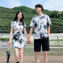 不一样的情侣装2022夏季新款韩版设计感镂空连衣裙男短袖一裙一衣
