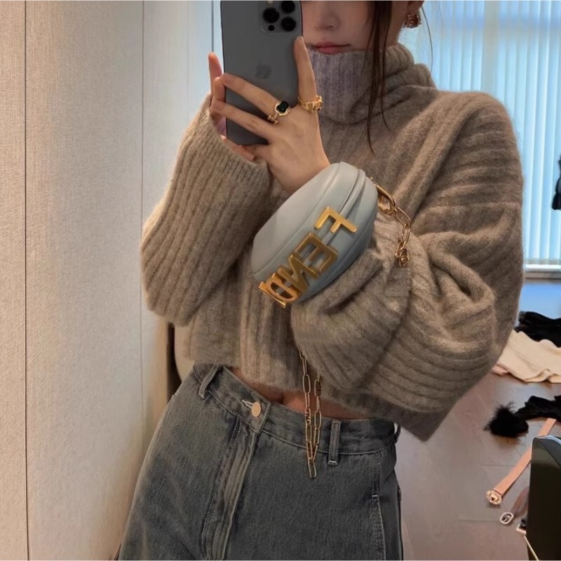 Korean Style Turtleneck Pit Strip Pullover Sweater Women's 2024 Autumn and Winter New Casual Short Inner Sweater Women's Top Trendy Korean Style Turtleneck Pit Strip Pullover Sweater Women's 2024 Autumn and Winter New Casual Short Inner Sweater Women's Top Trendy