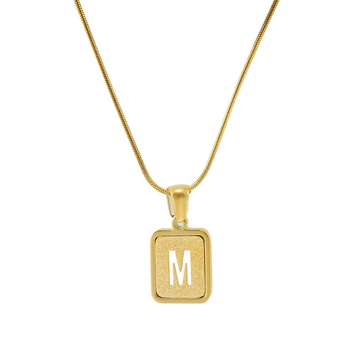 Cross-border European and American titanium steel pressed sand hollow letter pendant 26 English letters snake bone chain 18K stainless steel necklace for women
