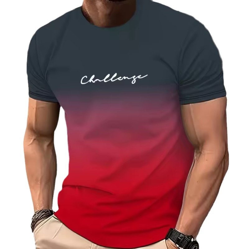 2024 venta caliente personalidad gradiente color en contraste letras eslogan impresión 3D hombres calle suelta transpirable camiseta de manga corta