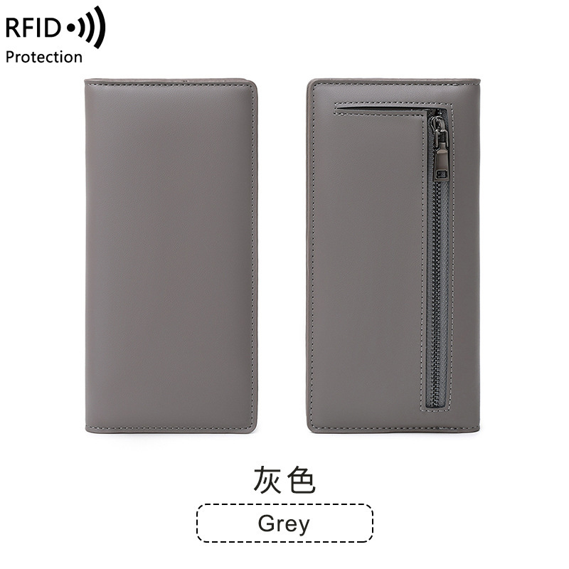 クロスボーダー新型RFID盗難防止ブラシレディース財布PU純色超薄クレジットカードカバンファスナー付きロングタイプ財布|undefined