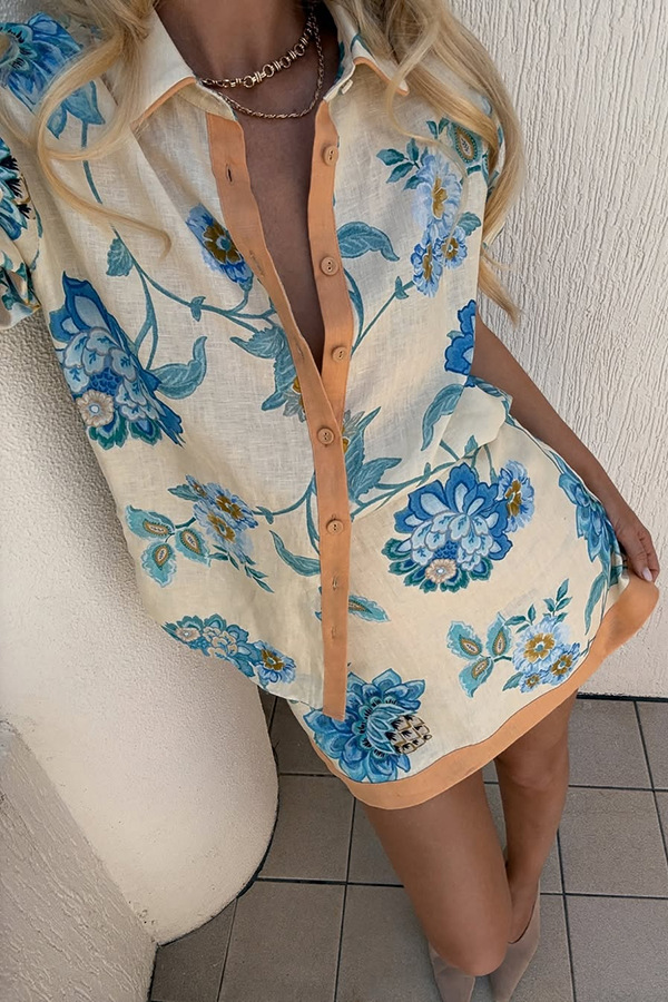 Spring Summer Short Sleeves Shirt Printing Skirt Set Loose Vacation Two Piece Sets