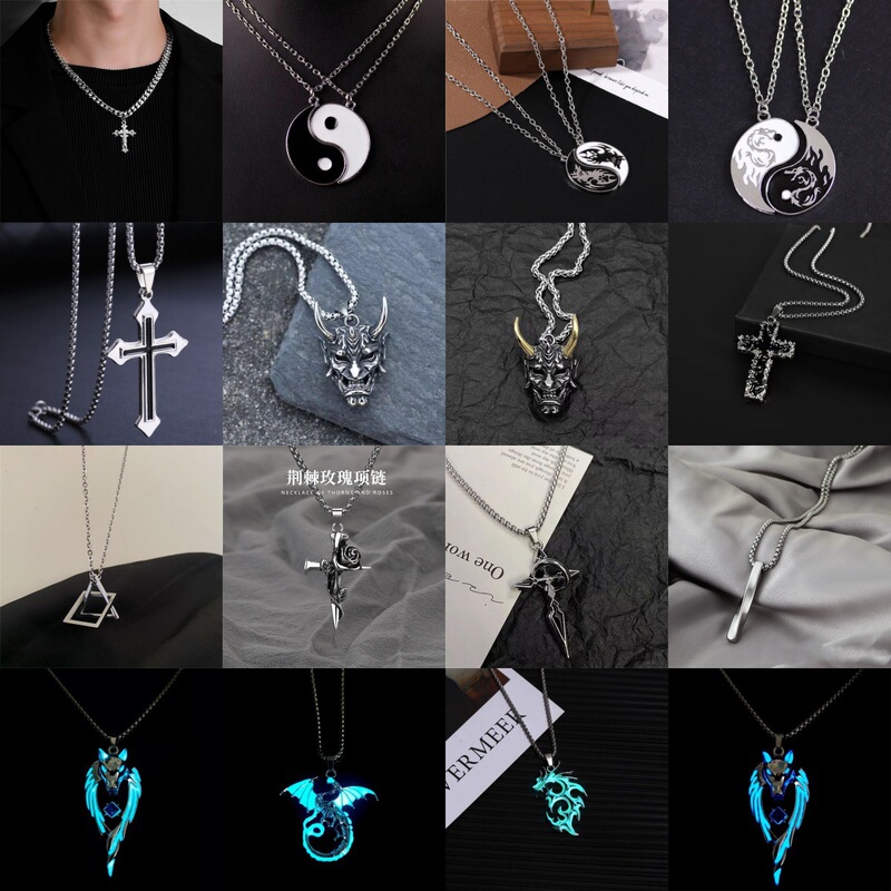 [No. 6 necklace] black cross necklace men's fashion sweater chain niche high-end jewelry women Yiwu hot